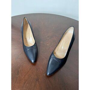 VTG Tanino Crisci Leather Navy Blue Heels Pumps Handmade Made In Italy 37.5